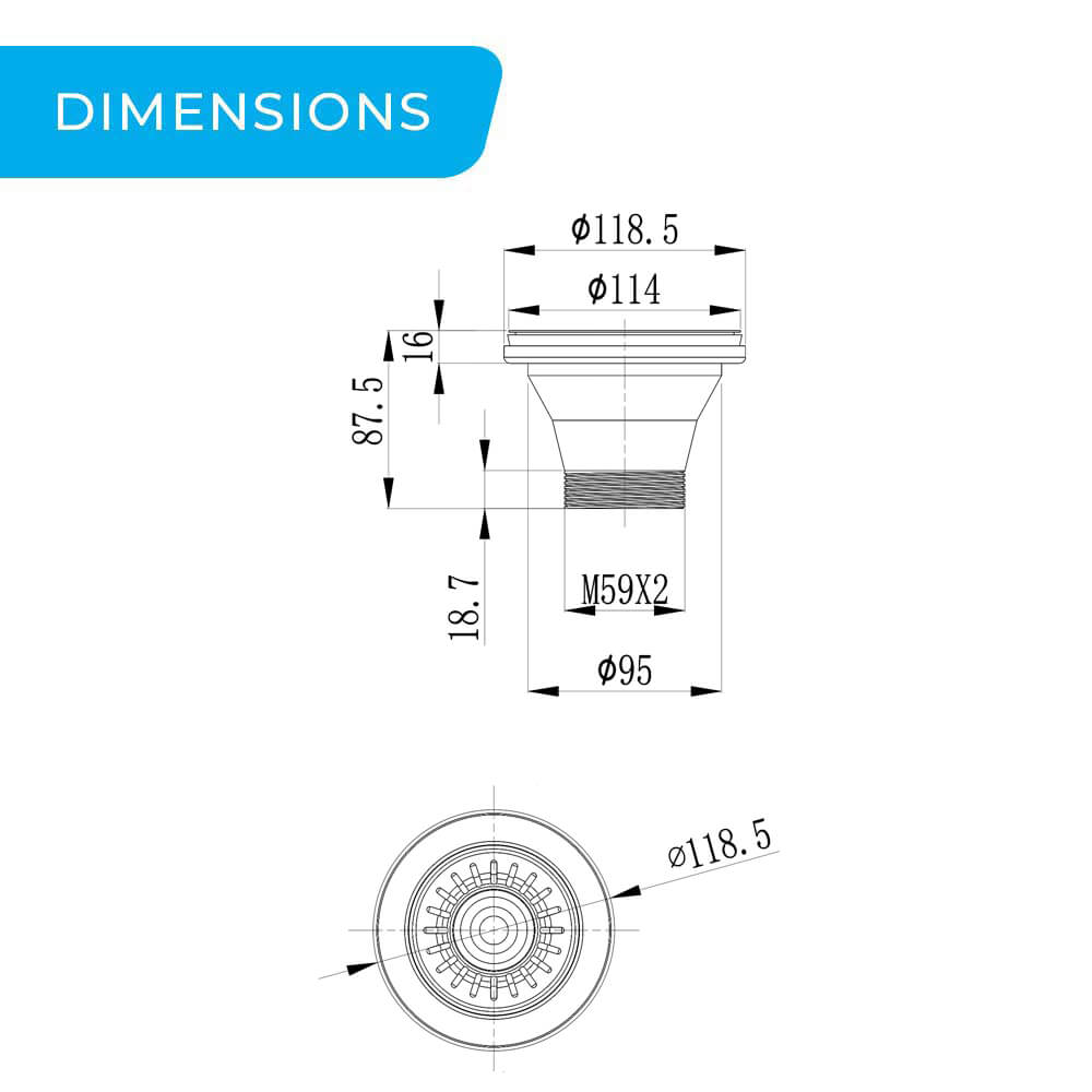 Higold round stainless steel kitchen sink strainer and waste dimensions guide