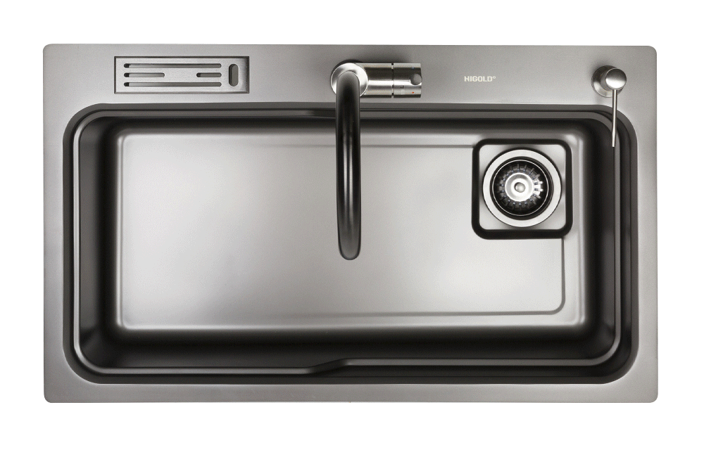 Belle Luxe 2.0 PVD gunmetal single bowl workstation kitchen sink